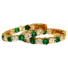 2.71ct Natural Emerald Diamonds Hoop Earrings 14kt Yellow Gold Inside Out