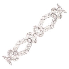 Edwardian Style 6.59ct Rose Cut and Round Diamonds Bow Bracelet 18k White Gold