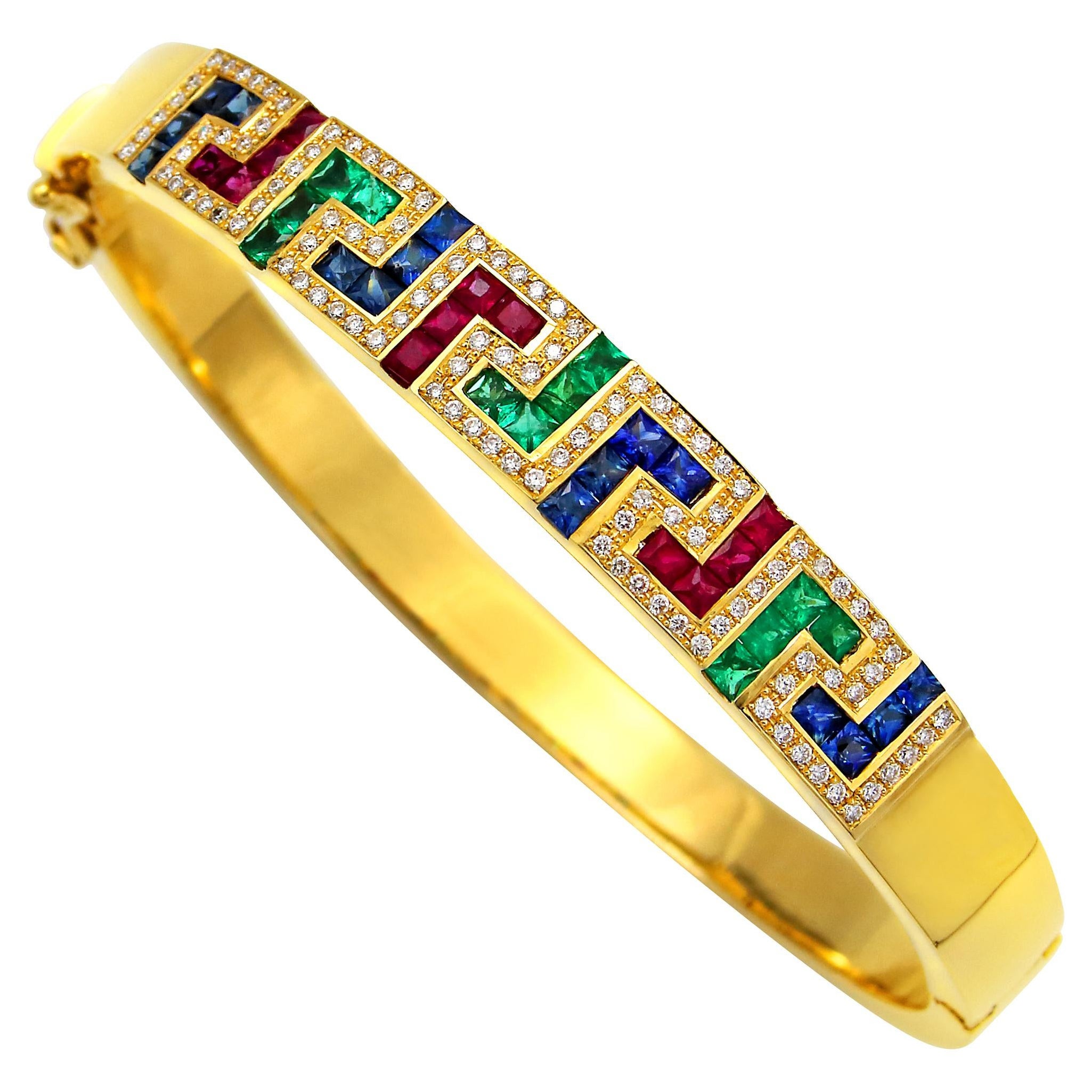 Dimos 18k Gold Greek Key Cocktail Bangle Bracelet For Sale