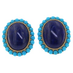 Lapis Lazuli Turquoise Earrings in 14 Karat Yellow Gold