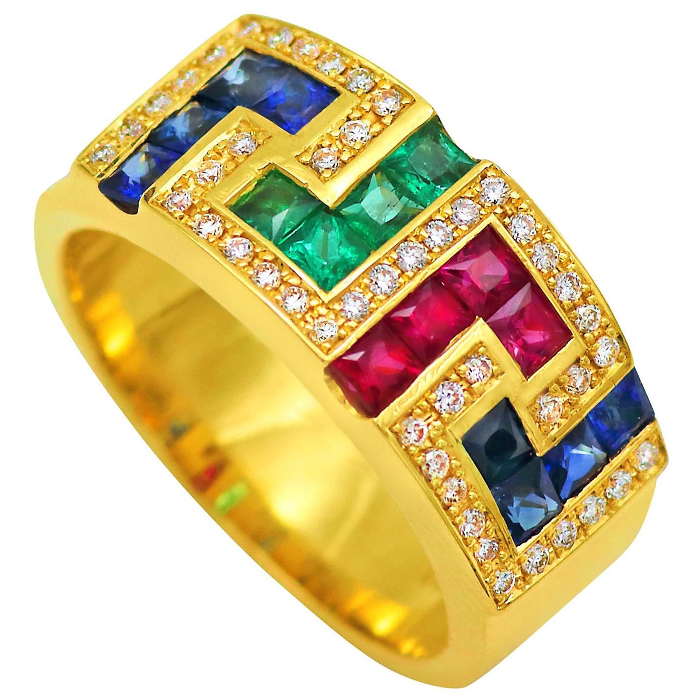 Dimos 18k Gold Greek Key Cocktail Band Ring For Sale