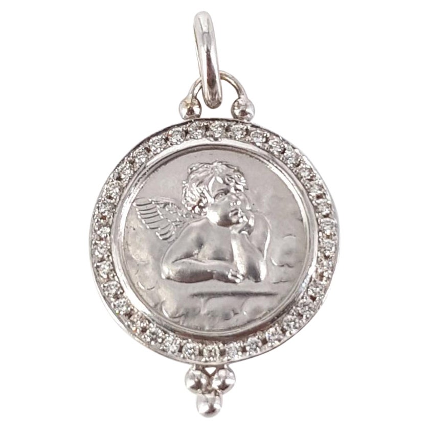 Large cherub pendant and shell in silver metal for creation in jewelry or decoration 45 millimeters