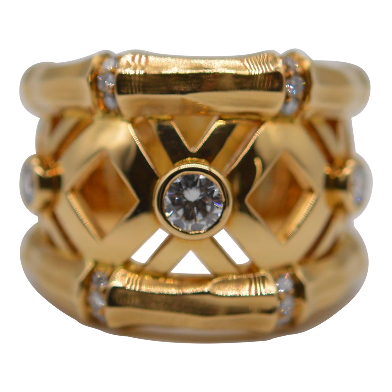 Cartier Bamboo 18K Yellow Gold Ring with Diamonds Unworn