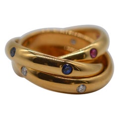 Cartier Trinity 18K Yellow Gold Ring with Diamonds, Rubys & Sapphires Unworn