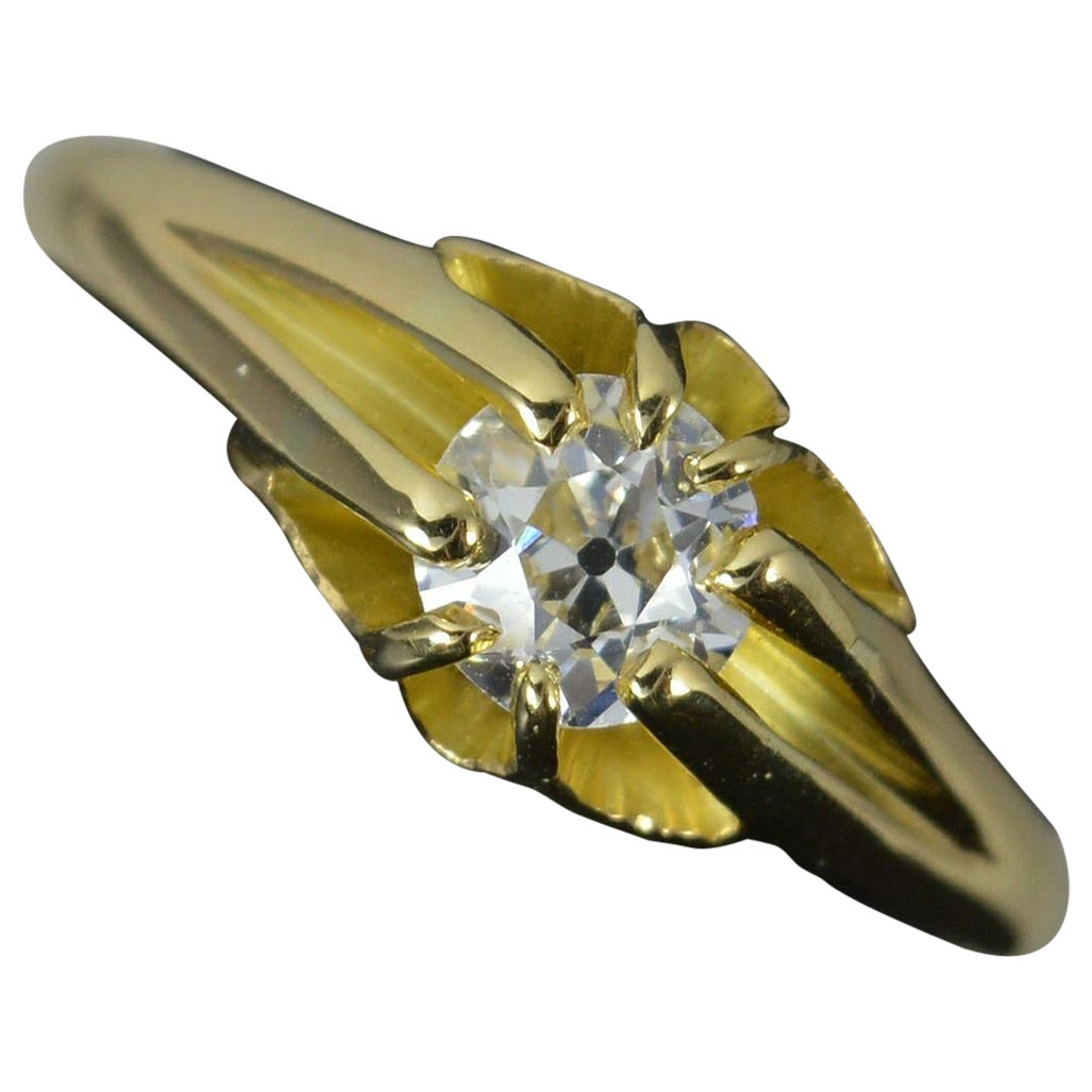 Victorian Vs 0.75 Carat Old Cut Diamond and 18ct Gold Gypsy Solitaire Ring