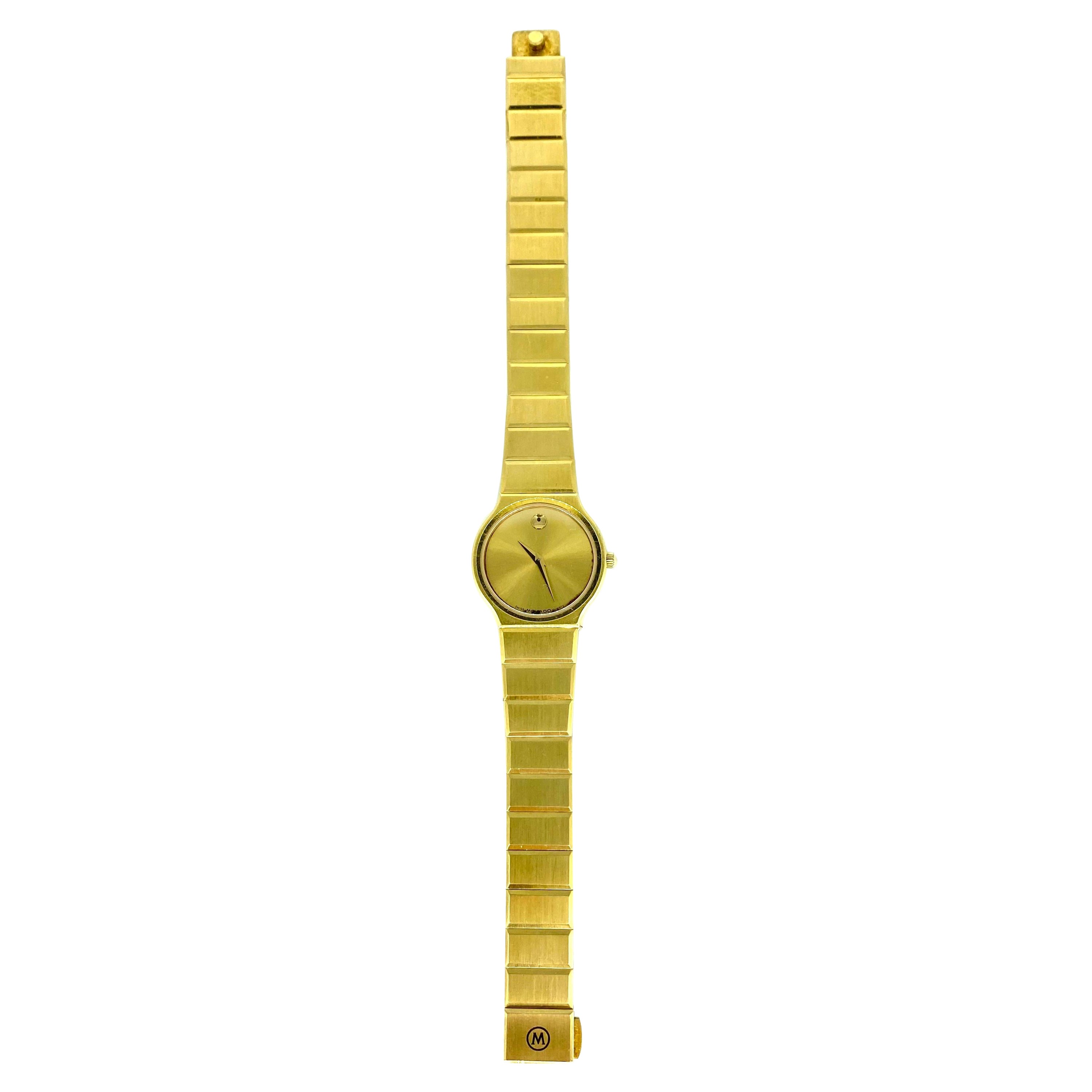 Movado Limited Edition Museum Sapphire Watch Solid 18K Yellow Gold For Sale