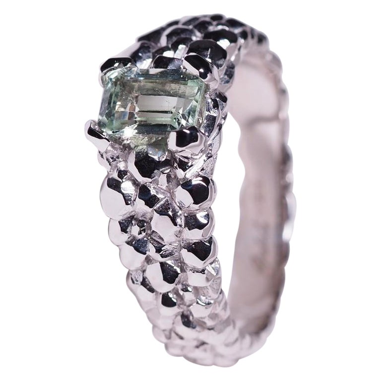 Large Heliodor White Gold Ring Pale Green Beryl Unisex Engagement Gemstone 