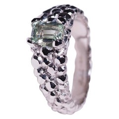 Large Heliodor White Gold Ring Pale Green Beryl Unisex Engagement Gemstone