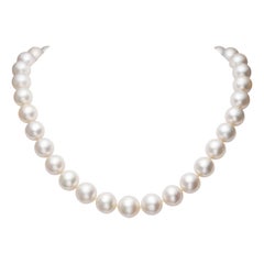 Large White South Sea Pearl Necklace with 18K Gold Diamond Ball Clasp