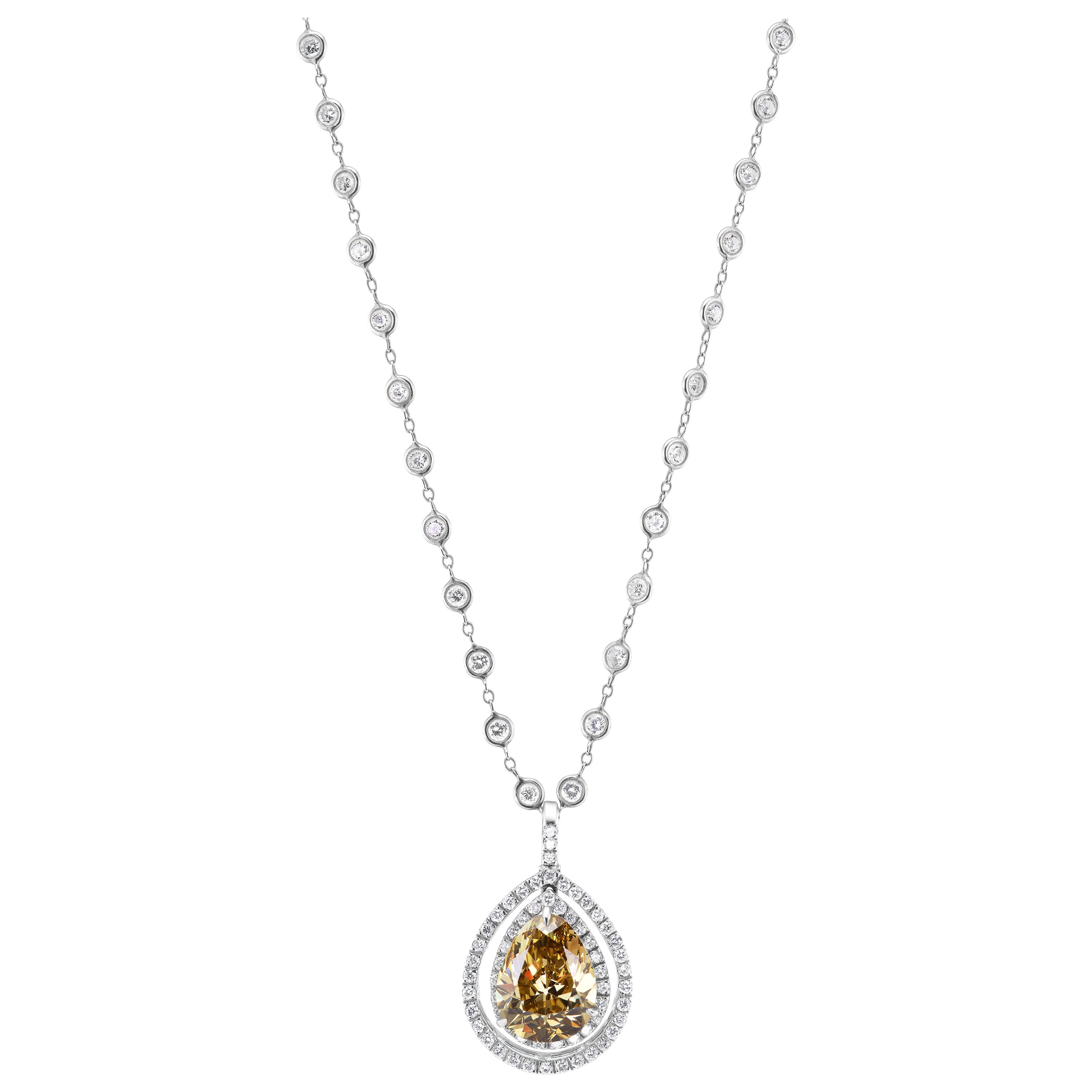 GIA 8.30 Carat Fancy Color Pear Shaped Diamond Pendant For Sale