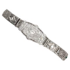 Art Deco Diamond & Emerald Filigree Bracelet