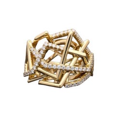 Amy Burton Yellow Gold Diamond Disorient Ring Openwork Sculptural Design