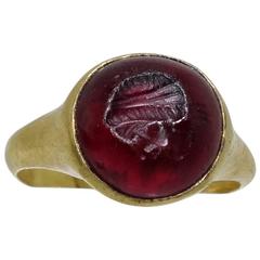 Antique Ancient Intaglio Ruby Gold Ring