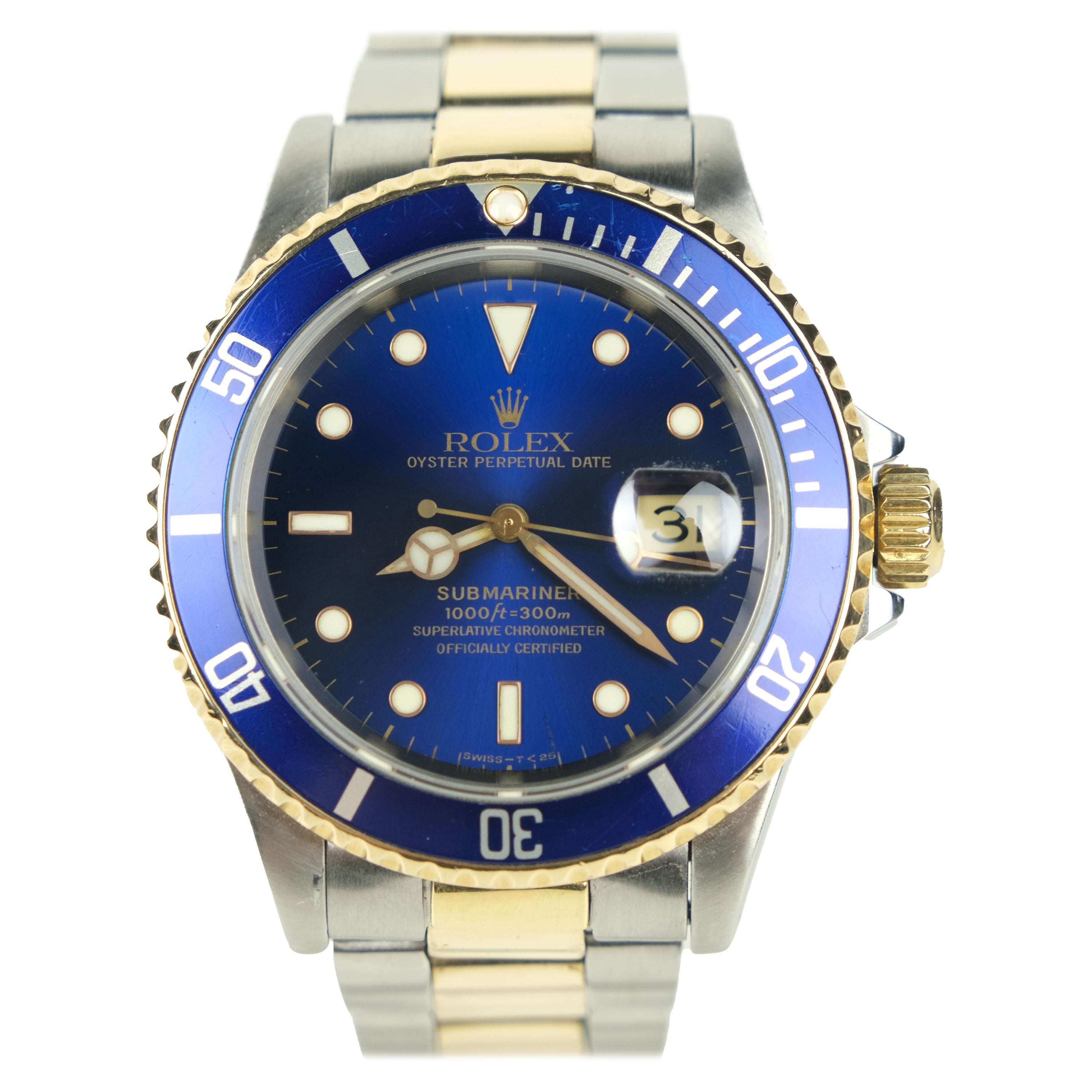 1997 Rolex Submariner Date 18K Gold and Stainless Steel Automatic Wristwatch For Sale