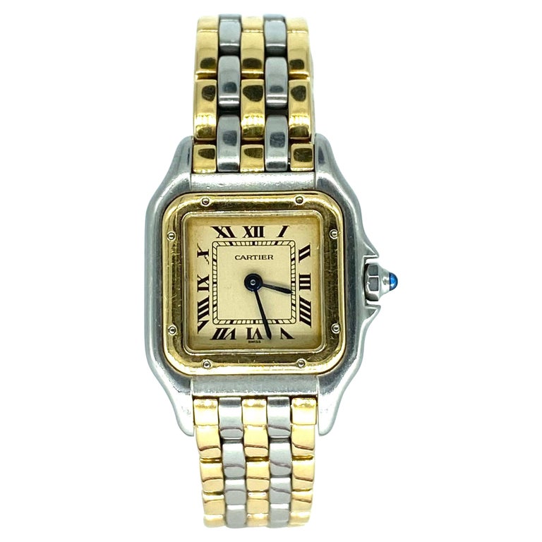 Cartier 3 Row Panthere Women 18k Gold/Steel Wristwatch For Sale