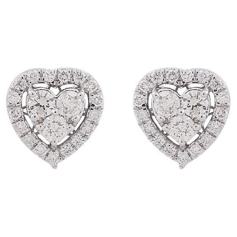 Heart Diamond 10 Karat Gold Stud Earrings For Sale