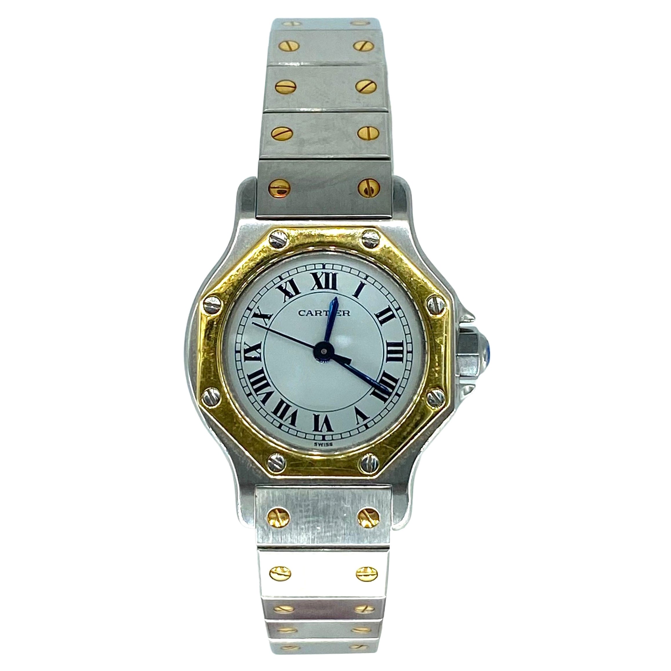 Rare Cartier Santos Octagon Two Tone Ladies Automatic Steel And Gold ...