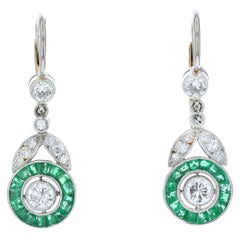 Diamond and Emerald Platinum Earring