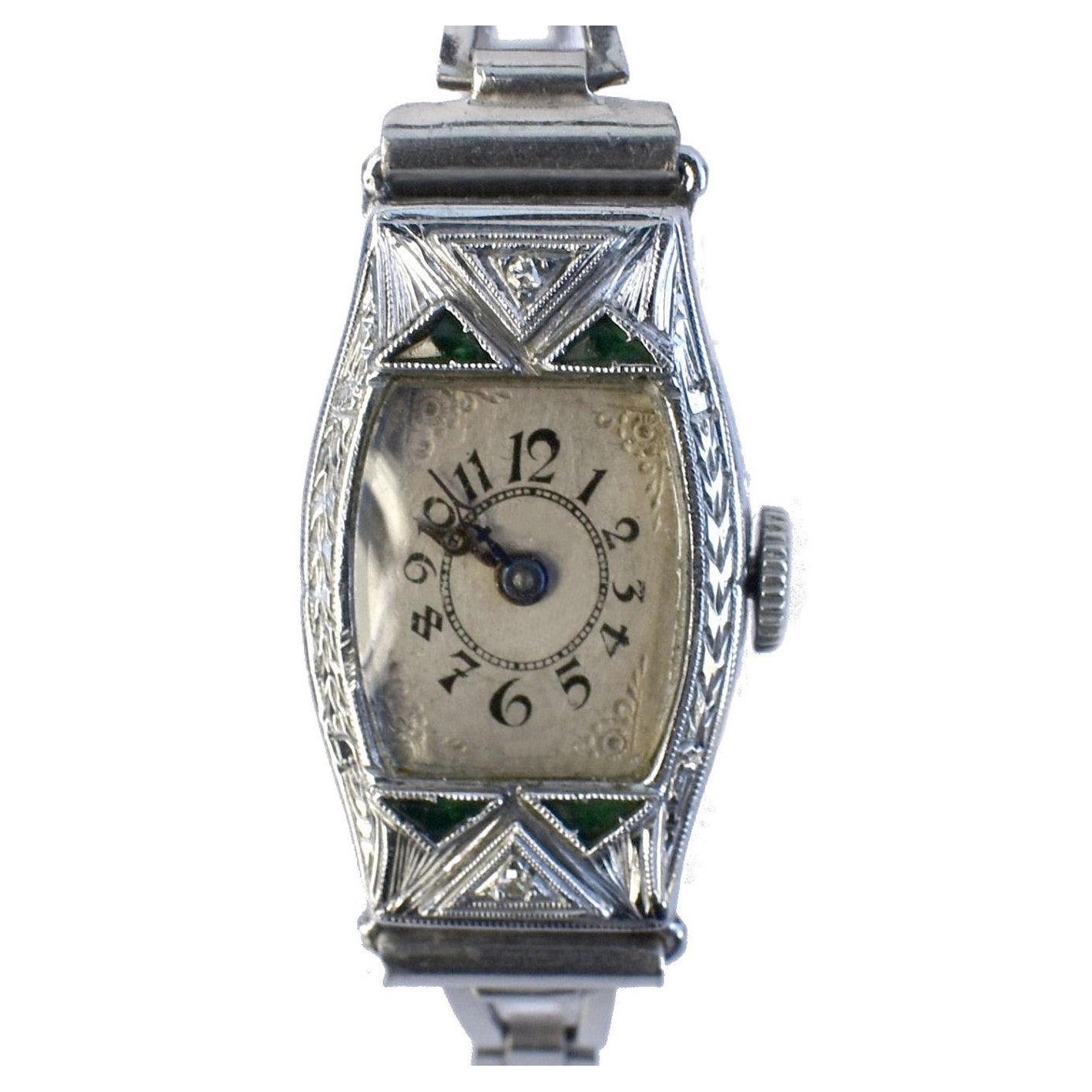 Montre-bracelet Art déco en or blanc 14 carats remplie, pour femmes, c1932