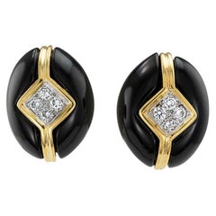 Onyx Diamond Yellow Gold Clip-On Earrings