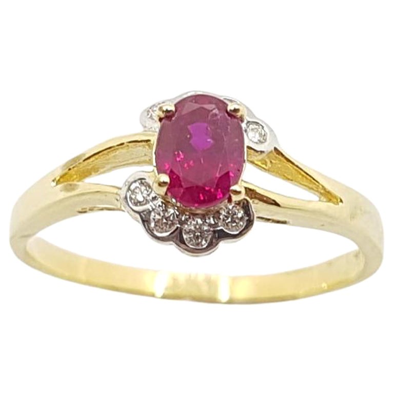 Ruby with Diamond Ring Set in 18 Karat Gold Settings For Sale