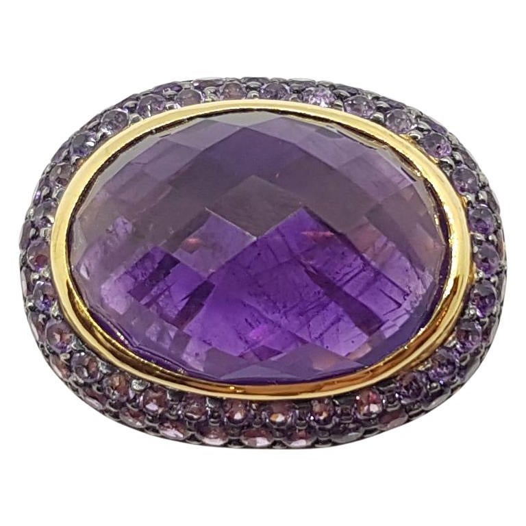 Cabochon Amethyst with Amethyst Ring Set in 18 Karat Gold Settings For Sale