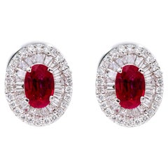 18 Karat White Gold 1.98 Carat Ruby and Diamond Cluster Stud Earrings