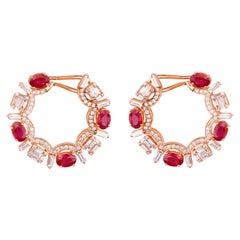 18 Karat Rose Gold 6.38 Carat Ruby and Diamond Modified Hoop Earrings