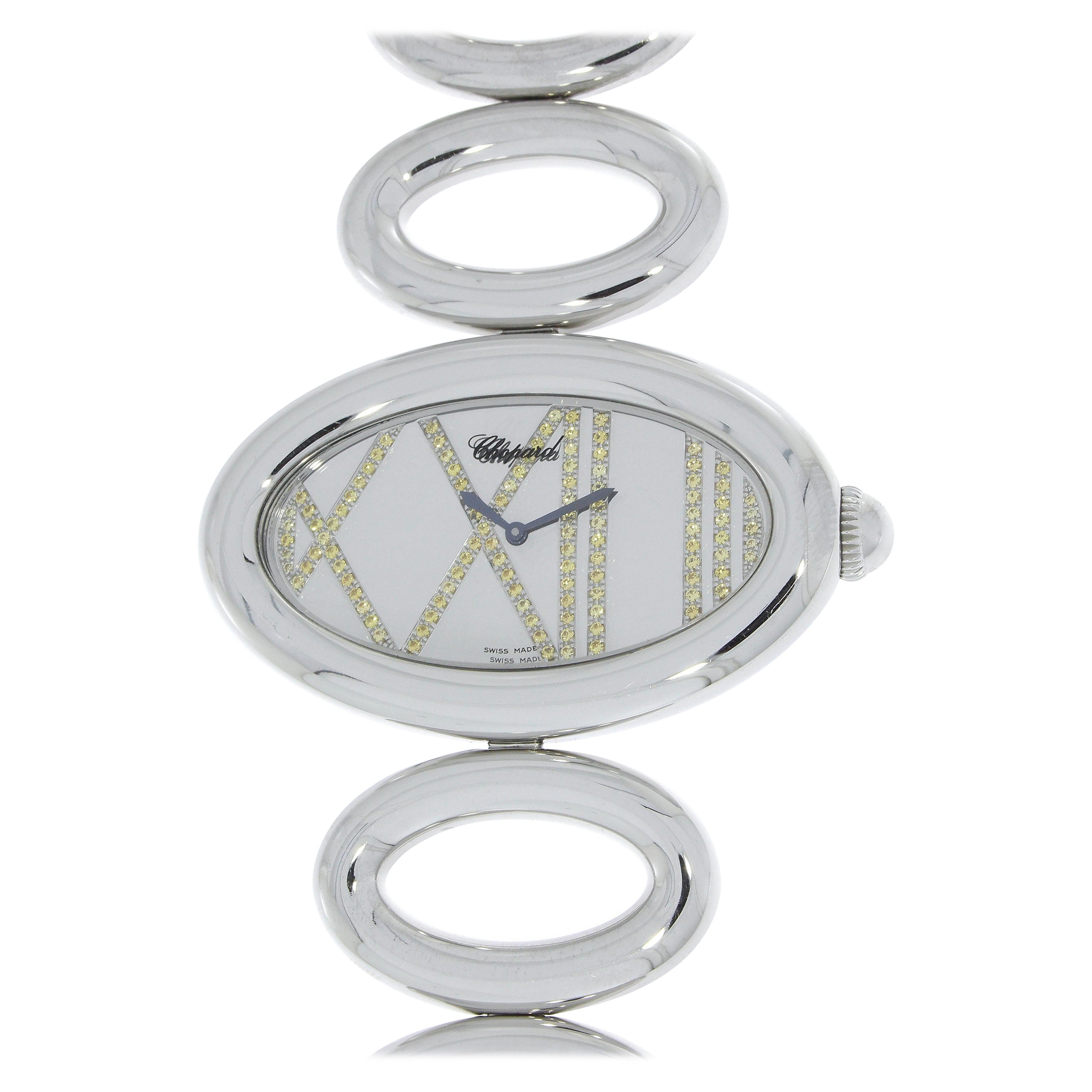 Chopard Cat Eye Ladies Wristwatch in White Gold and Sapphire Dial