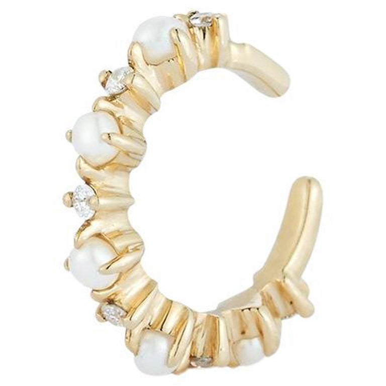 14kt the Little Things Pearl and Diamond Ear Cuff For Sale
