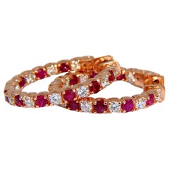 1.95ct Natural Ruby Diamonds Hoop Earrings 14kt Rose Gold Inside Out