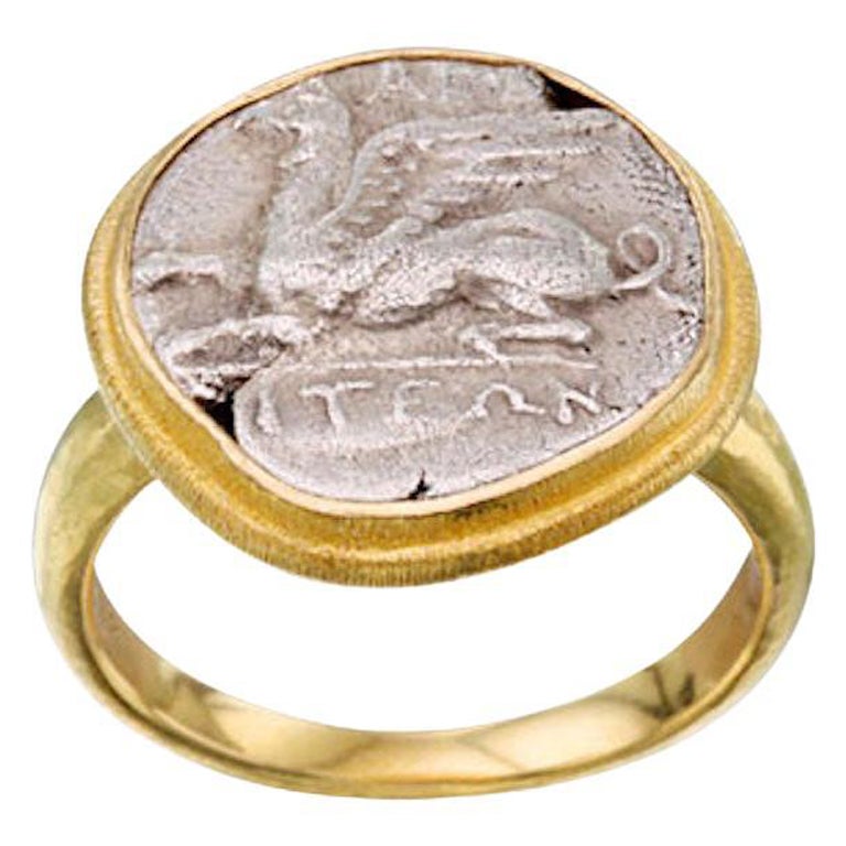 Ancient Greek 3rd Century BC Griffin Coin 18K Gold Ring
