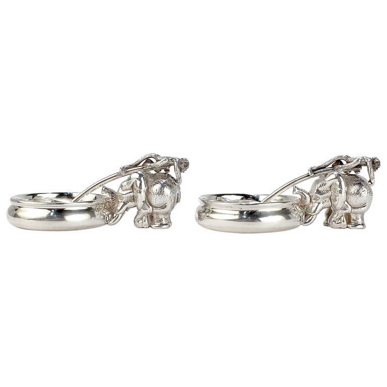 Pair of Patrick Mavros Elephant and Monkey Sterling Silver Mustard