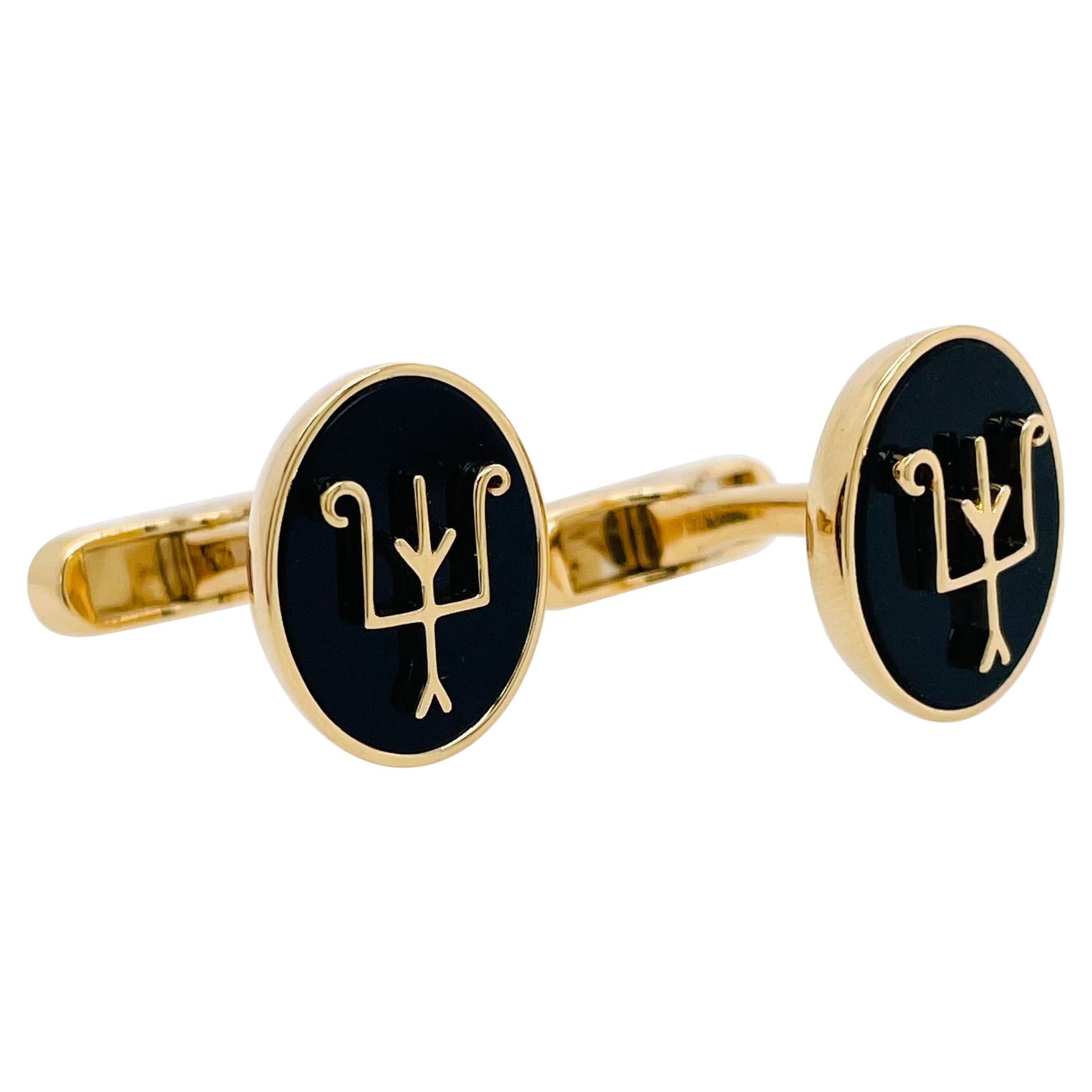 Namesake Cufflinks in Onyx and 18ct Yellow Gold For Sale