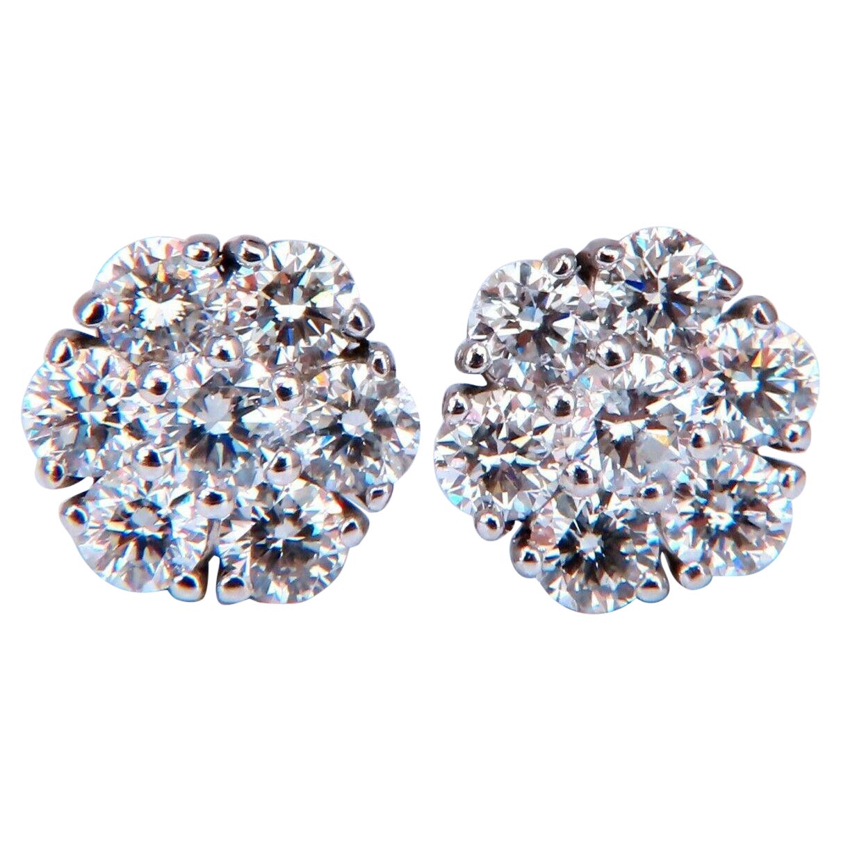 1.70ct. Natural Round Diamond Cluster Earrings 14 Karat Floreta For Sale