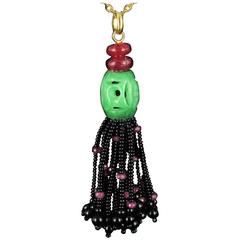 Unique Jade Ruby Onyx Gold Pompon Pendant 9