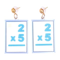 3d Printed Do the Math Flashcard Style Earrings, Blue