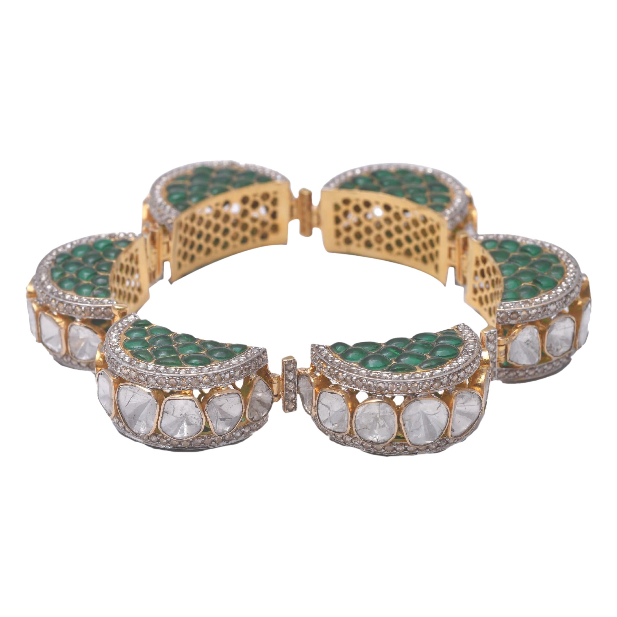 18k gold6.46ctsPolki Diamond&7.60cts rosecut diamond&17.99ctsSemi stone Bracelet