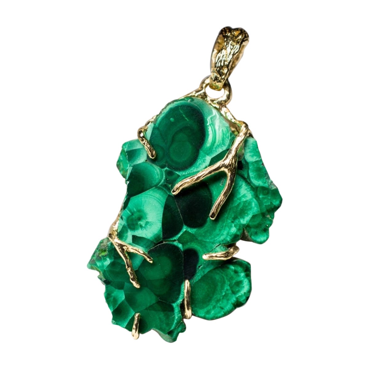 Ural Malachite Necklace Gold Rare Natural Russian Stone Clover Green Unisex