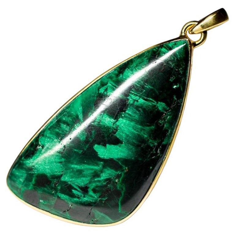 Malachite Gold Necklace Cabochon Triangle Gem Forest Green Healing Gemstone For Sale