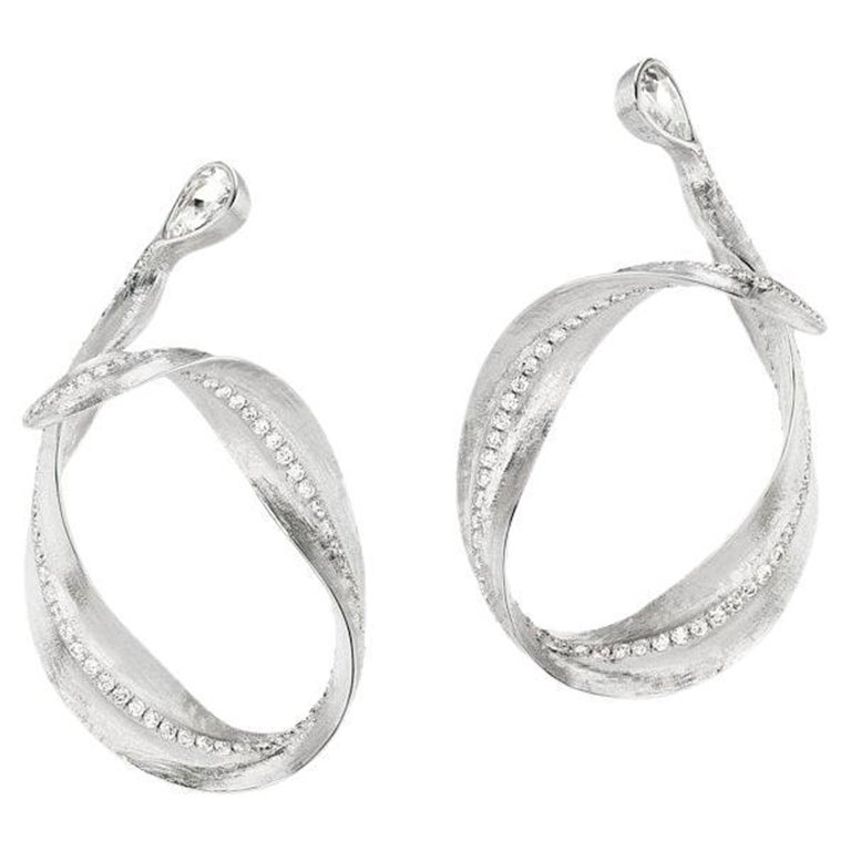 Neha Dani Pear Shape White Diamonds Set in 18K White Gold Callista Hoop Earrings For Sale