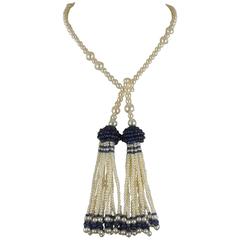 Pearl Sapphire Tassel Necklace 3