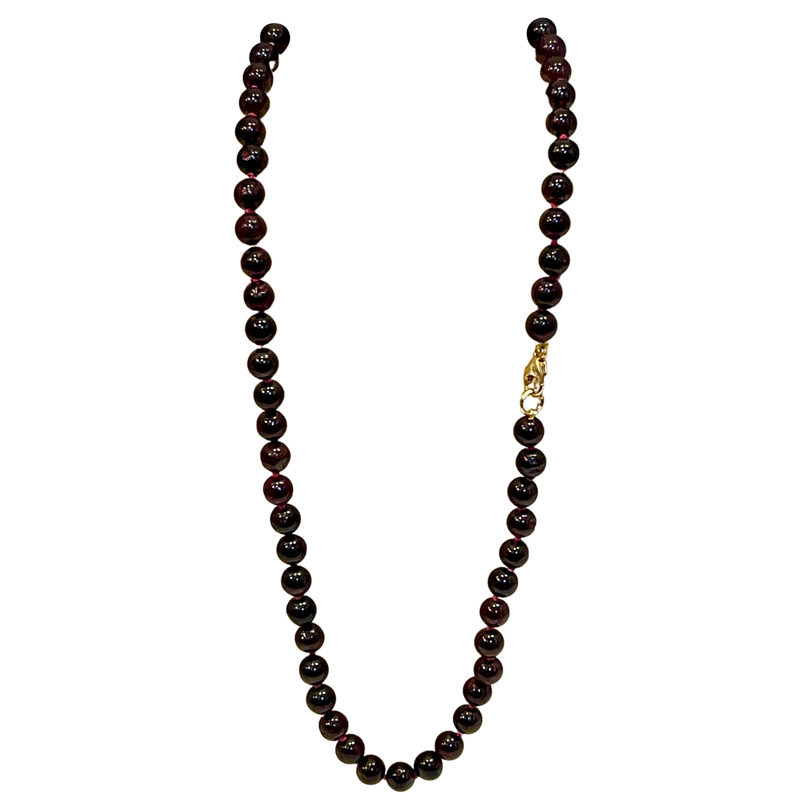 Genuine Garnet Bead Necklace 14 Kt Yellow Gold Plated Lobster