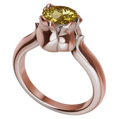 Bague tulipe en or rose 18 carats avec saphir jaune certifié 1,37 carat