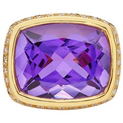 Amethyst and Diamonds 18 Kt Yellow Gold Ring Deep Purple One of a Kind