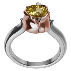 18 Karat Rose Gold and Platinum Ceritfied Yellow Sapphire 1.37 Carat Tulip Ring