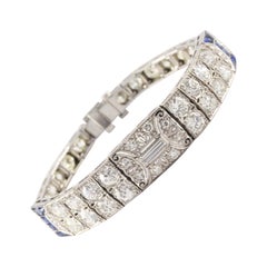 Art Deco Diamond and Natural Blue Sapphire Bracelet