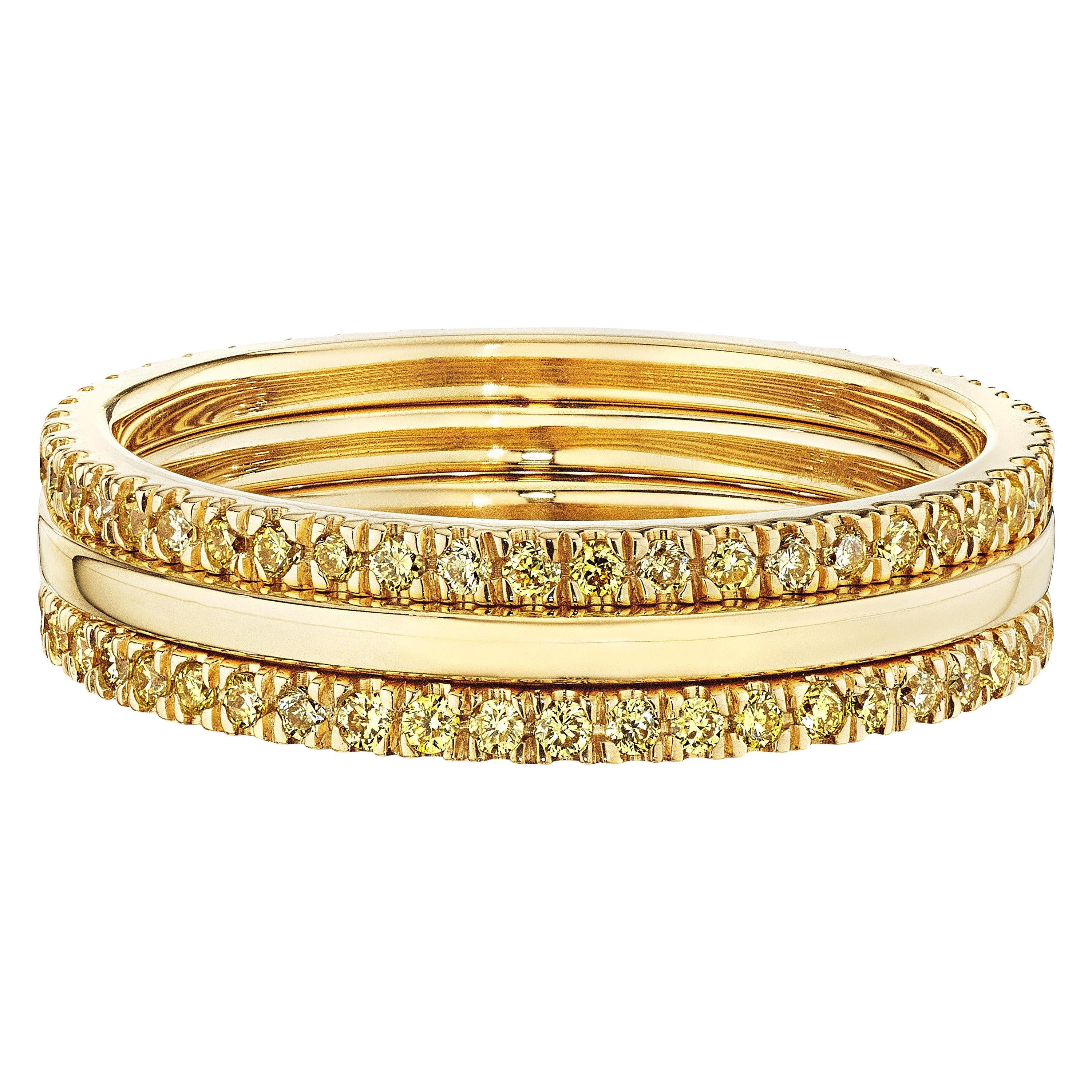 For Sale:  Natural Fancy Intense Yellow Diamond Stackable Ring Set in 18K Gold