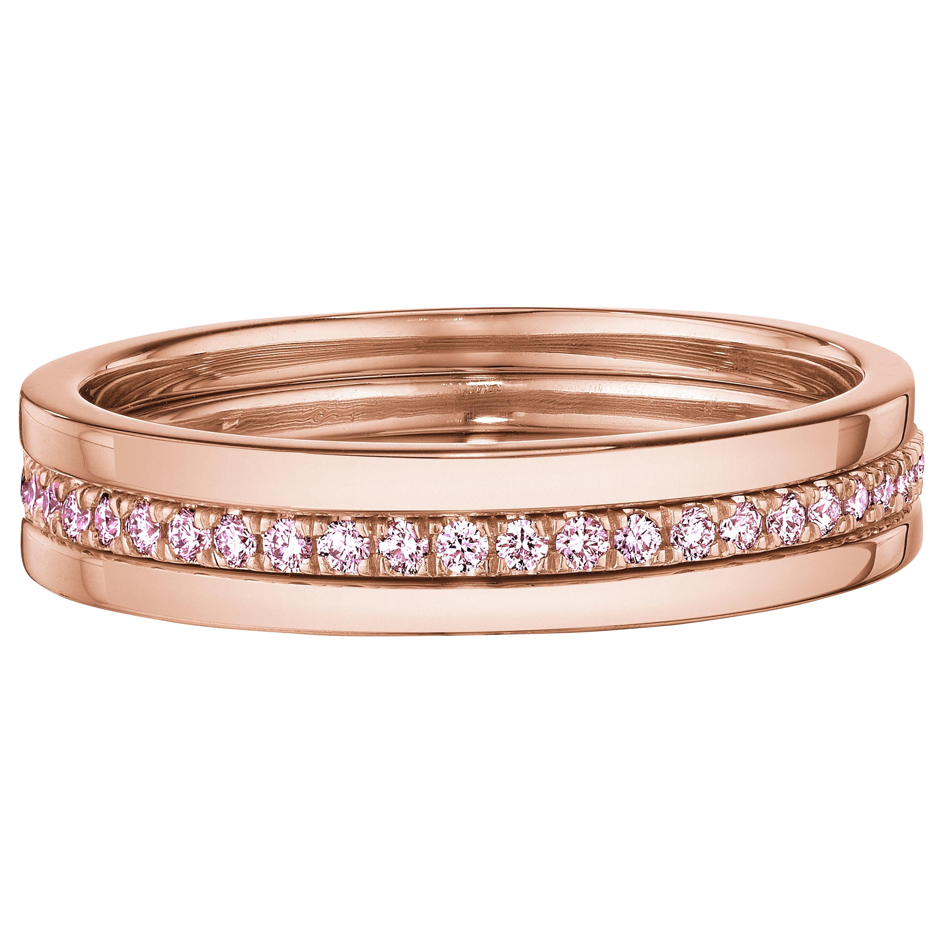 For Sale:  Natural Fancy Pink Diamond Stackable Ring Set in 18K Rose Gold