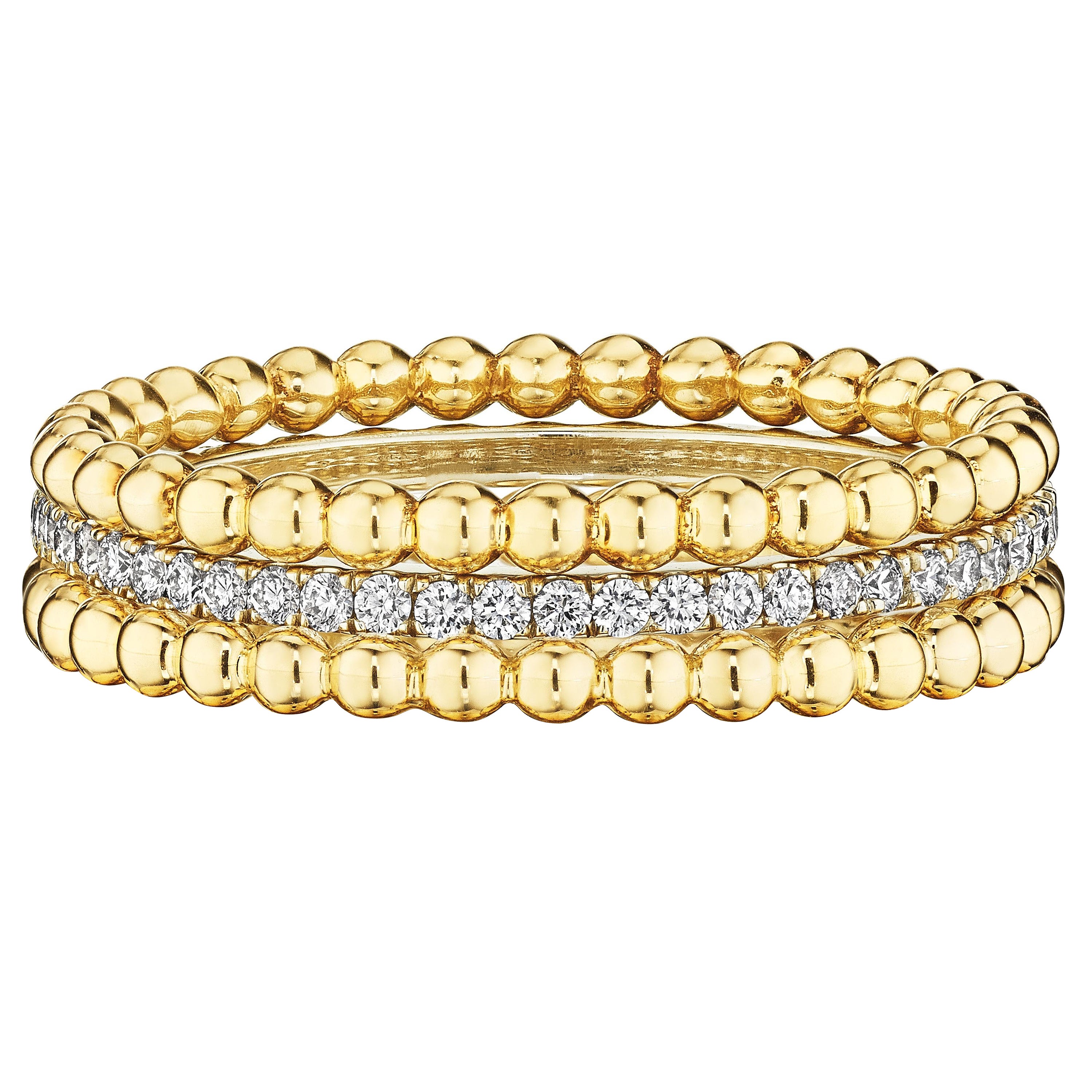 For Sale:  Diamond Eternity Band with Bead Stackable Ring Set in 18K Gold